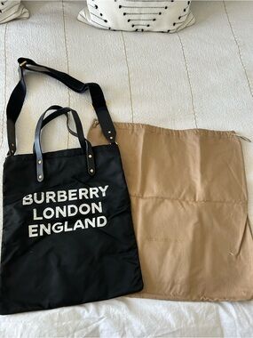 Burberry Black Messenger Tote with White Logo